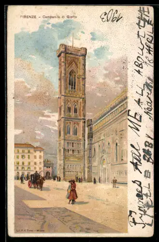 Künstler-Lithographie Firenze, Partie am Kirchturm di Giotto