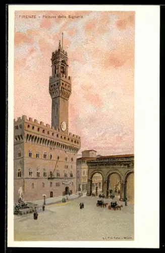 Künstler-Lithographie Firenze, Ortspartie am Palazzo della Signoria