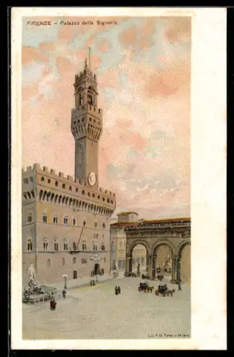Künstler-Lithographie Firenze, Ortspartie am Palazzo della Signoria