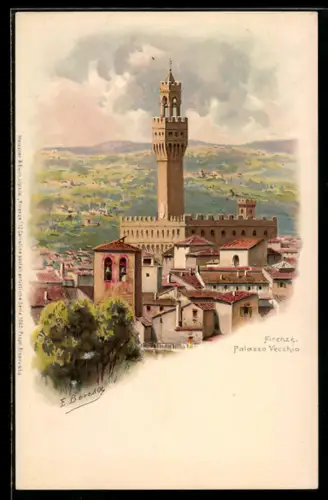Lithographie Firenze, Palazzo Vechhio mit Umgebung