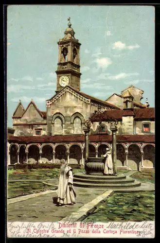 Lithographie Firenze, Il Chiostro Grande ed il Pozzo della Certosa Fiorentina
