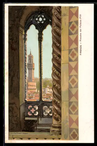 Künstler-Lithographie Firenze, Blick aus einem Fenster des Palazzo Pitti