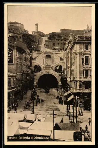 AK Trieste, Galleria di Montuzza, Reklame für Serravallo, China-Wein mit Eisen