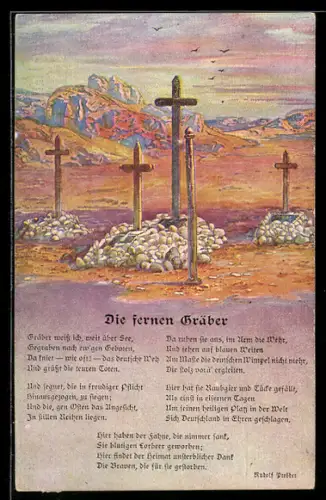 AK Kolonialkriegerdank, Lied Die fernen Gräber, Deutsche Gräber der Soldaten in Südwestafrika