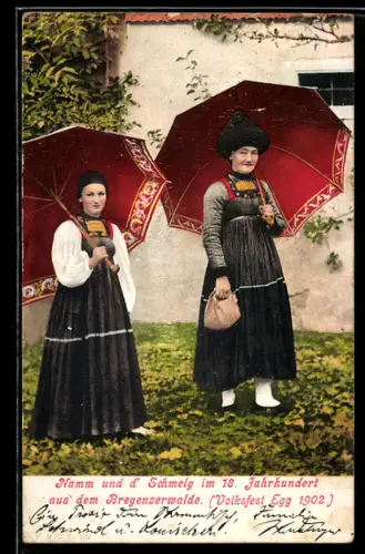 AK Frauen mit Schirm in Bregenzerwald Tracht