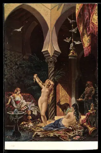 Künstler-AK F.Perlberg: Orientalisches Gewölbe mit einem Harem