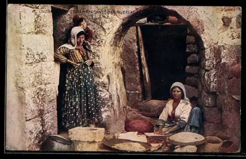 AK Syrian Peasants making Bread, Zubereitung von Brot in Syrien