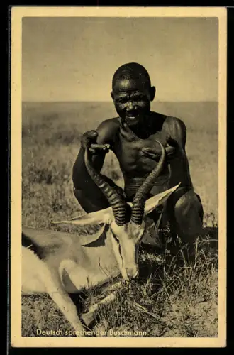AK Deutsch sprechender Buschmann mit Hornträger