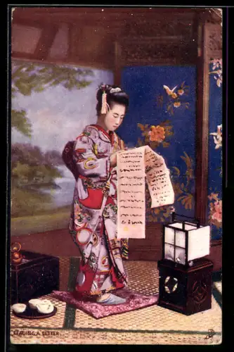 AK Geisha liest einen Brief