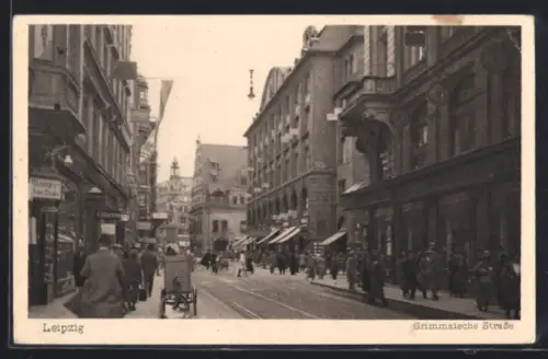 AK Leipzig, Grimmaische Strasse mit Geschäften