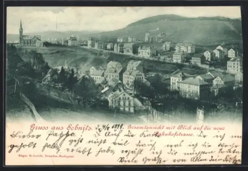 AK Sebnitz, Gesamtansicht mit Blick auf die neue Bahnhofstrasse
