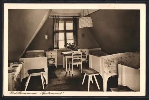 AK Hauteroda b. Heldrungen, Erholungsheim Haus auf dem Berge, Vierbettzimmer Spatzennest