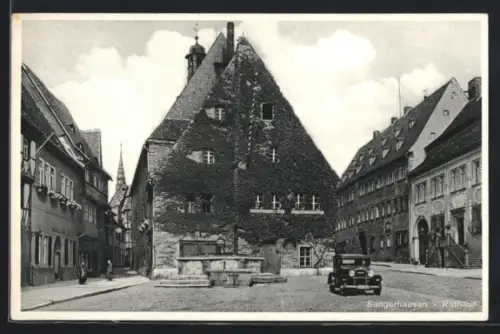 AK Sangerhausen, Rathaus mit Strassenpartie