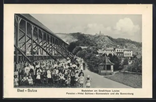 AK Bad Sulza, Badeleben am Gradirhaus Louise, Pension - Hotel Schloss - Sonnenstein und die Sonnenburg