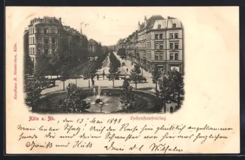 AK Köln-Neustadt, Hohenstaufenring mit Brunnen