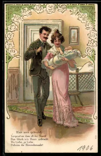 AK Wer uns getraut, Junges Ehepaar mit Baby