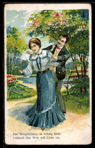 AK Mann umarmt eine Frau von hinten, Liebespaar