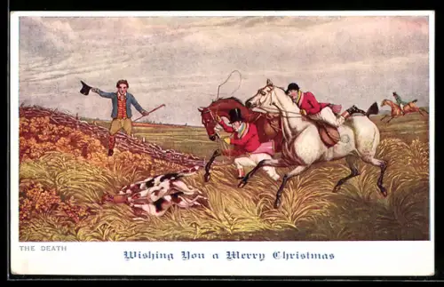 AK The Death, Erfolgreiche Fuchsjagd, Weihnachtsgruss