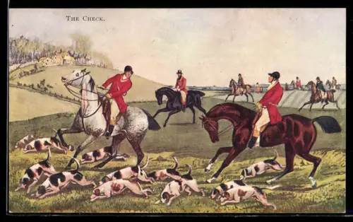 AK The Check, Jäger zu Pferde, Hundemeute