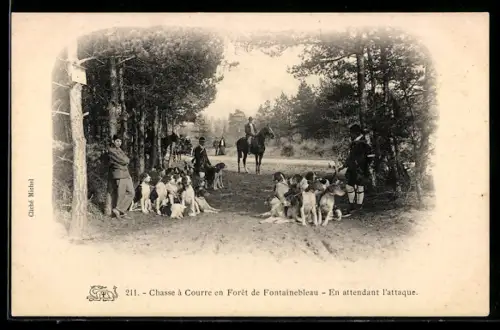 AK Foret de Fontainebleau, Chasse à Courre, En attendant l`attaque
