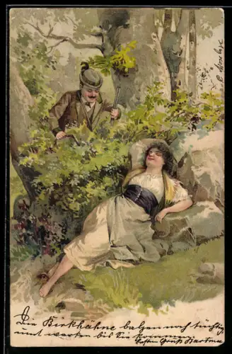 AK Jäger trifft auf schlafendes Mädchen im Wald