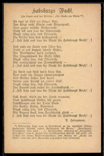 AK Habsburgs Wacht, Es ragt im Süd ein stolzer Wall...