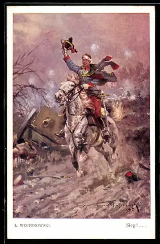 Künstler-AK Sieg!, Soldat des österreichischen Militärs zu Pferd