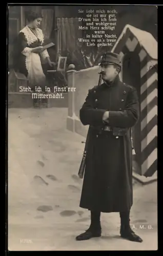 AK Österreichischer Wachsoldat nachts im Winter