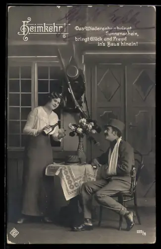 AK Österreichischer Soldat bei seiner Heimkehr