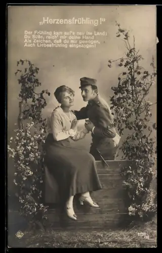 AK Österreichischer Soldat und Frau am Zaun