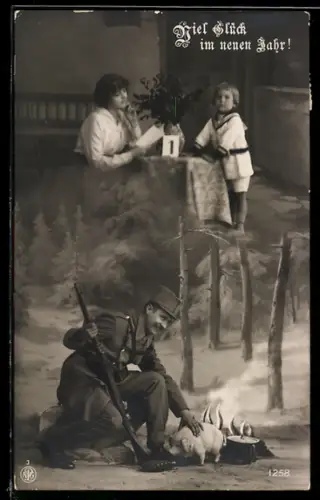 AK Österreichischer Soldat denkt an Frau und Kind, Neujahrsgruss