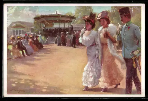 AK Österreichischer Soldat mit zwei Damen