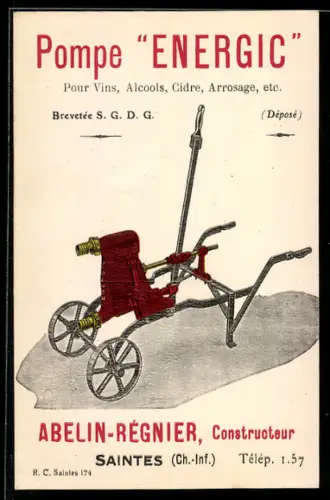 AK Saintes /Ch.-Inf., Reklame für eine landwirtschaftliche Pumpe der Marke Energic