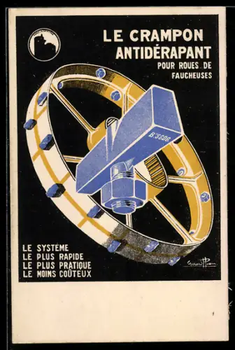 AK Reklame für rutschfeste Reichen, Le Crampon Antidérapant, Innenleben eines Reifens