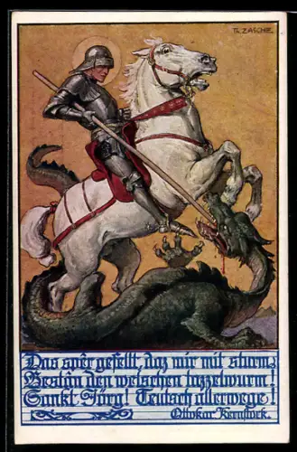 Künstler-AK Theo Zasche: Deutscher Schulverein Nr. 800, Sankt Georg der Drachentöter