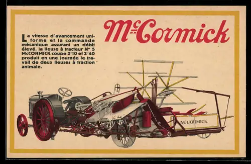 AK Reklame für Traktor der Marke McCormick, Traktor im Detail
