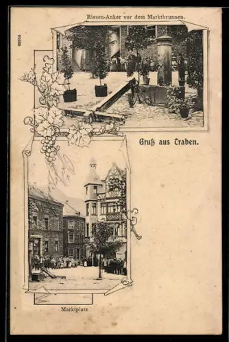 AK Traben, Riesen-Anker vor dem Marktbrunnen, Marktplatz