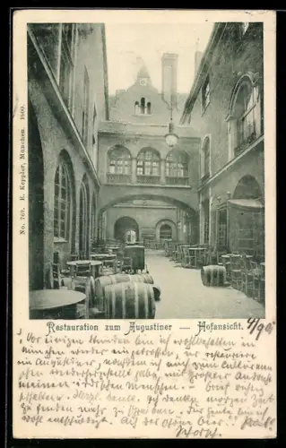 AK München, Restaurant zum Augustiner, Hofansicht