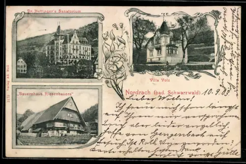 AK Nordrach /bad. Schwarzwald, Dr. Hettinger`s Sanatorium, Bauernhaus Riesenbauers, Villa Volz