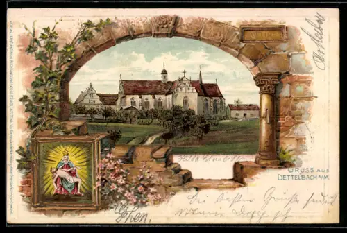 Passepartout-Lithographie Dettelbach, Wallfahrtskirche Maria im Sand, Madonna