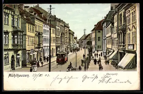 AK Mühlhausen, Strassenbahn am Obermarkt