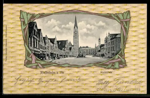 AK Pfaffenhofen a. Ilm, Marktplatz im Korb-Passepartout