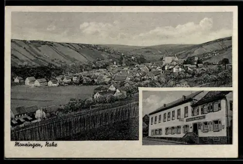 AK Monzingen /Nahe, Gasthaus Kiltz und Totalansicht