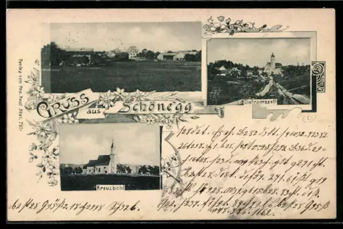 AK Schönegg, Ortsansicht, Dietramszell und Kreuzbichl