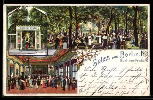 Lithographie Berlin-Prenzlauer Berg, Gasthof Berliner Prater mit Biergarten