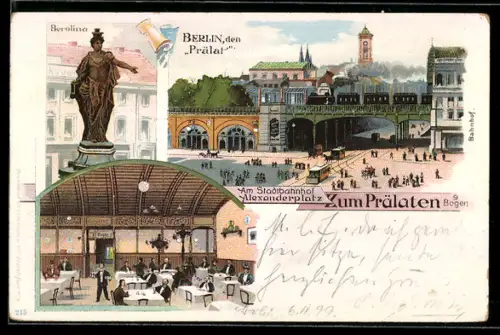 Lithographie Berlin, Restaurant zum Prälaten am Alexanderplatz, Berolina, Innenansicht