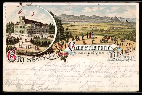 Lithographie Kessenich, Gasthaus Pension Casselsruhe v. J. Kessel auf der Kaiser Wilhelms-Höhe