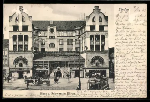 AK Linden, Ortspartie mit Restaurant Haus z. Schwarzen Bären