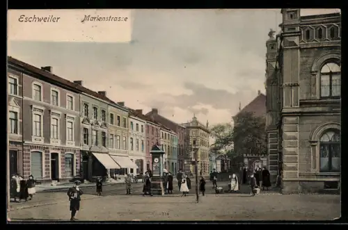 AK Eschweiler, Partie in der Marienstrasse mit Wettersäule