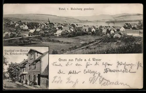 AK Polle, Gasthof zur Krone, Totalansicht vom Heinberg aus